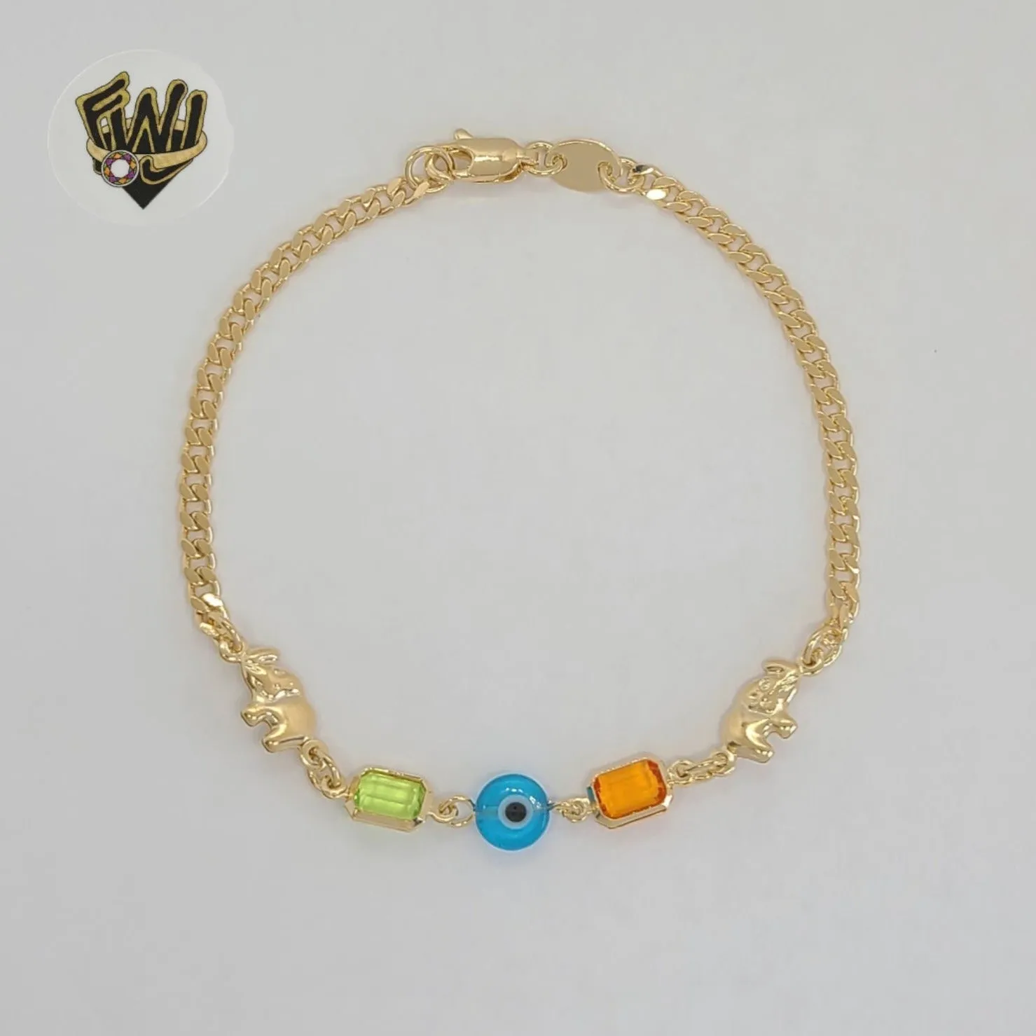 (1-0640-1) Gold Laminate - 3mm Curb Link Elephants Bracelet - BGF