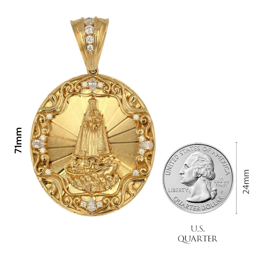 14K Yellow gold solid Oval virgen de la caridad 2D pendant-318015