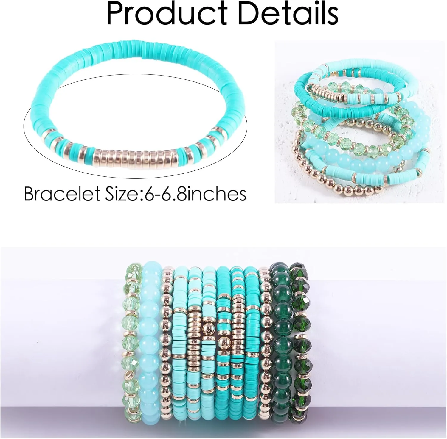 14Pcs 12Pcs Heishi Clay Bead Bracelets For Women, Boho Colorful Surfer Stackable Crystal Beads Bracelets Set Summer Beach Jewelry