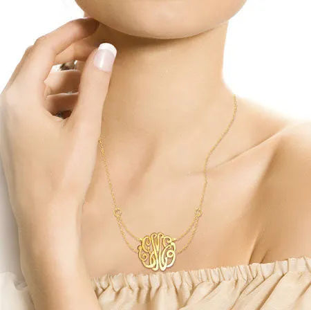 24K Gold Plated Monogram Necklace on Double Chain