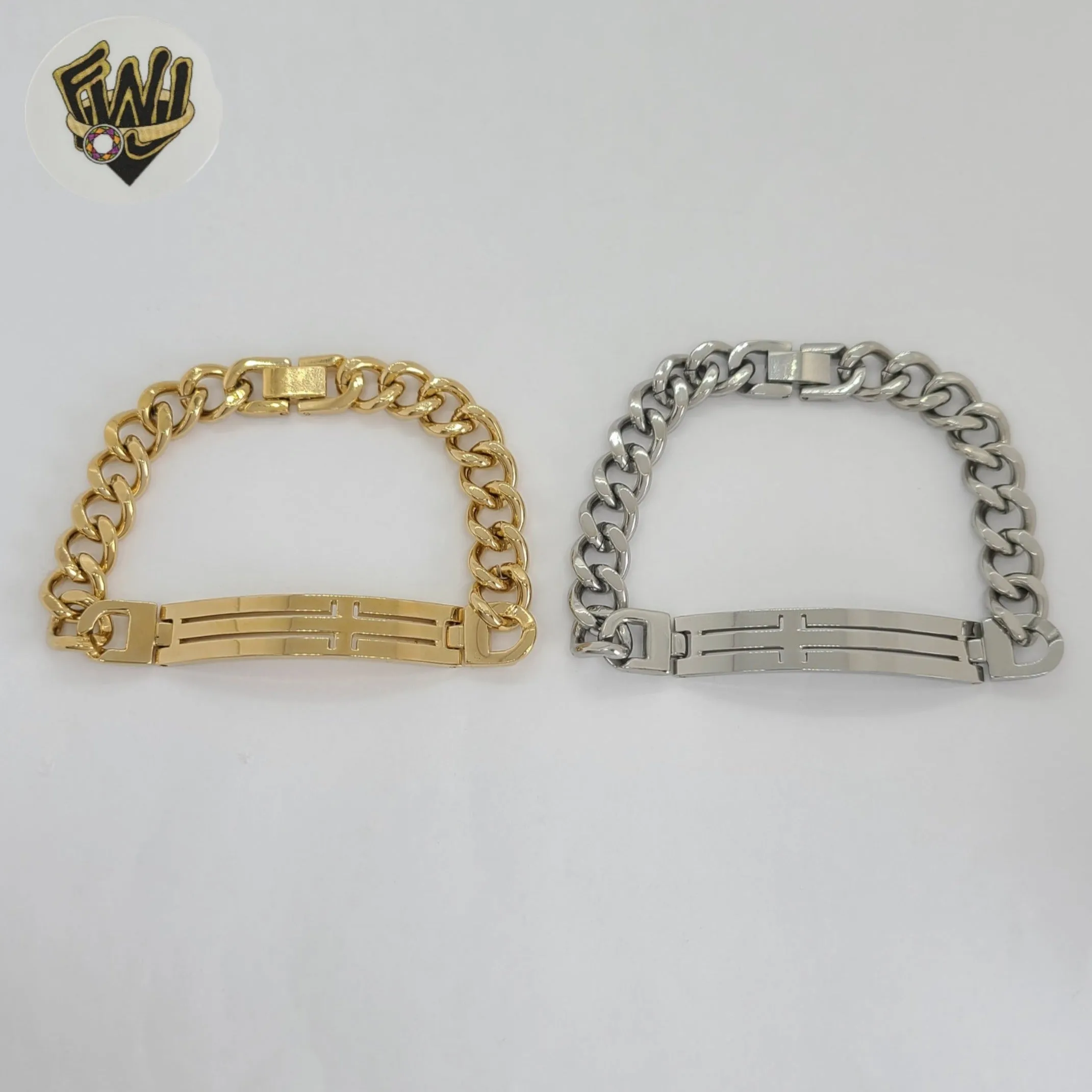 (4-4230-2) Stainless Steel - 10mm Curb Link Plate Bracelet - 8