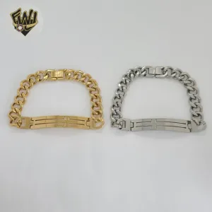(4-4230-2) Stainless Steel - 10mm Curb Link Plate Bracelet - 8