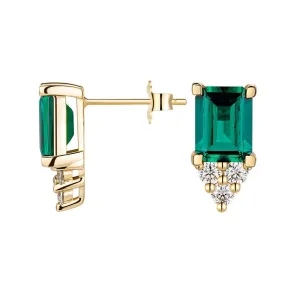 4 Ctw Emerald-Cut Emerald Stud Earrings With Trio Moissanite Diamonds