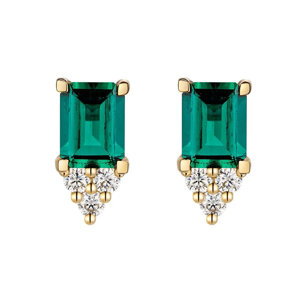 4 Ctw Emerald-Cut Emerald Stud Earrings With Trio Moissanite Diamonds