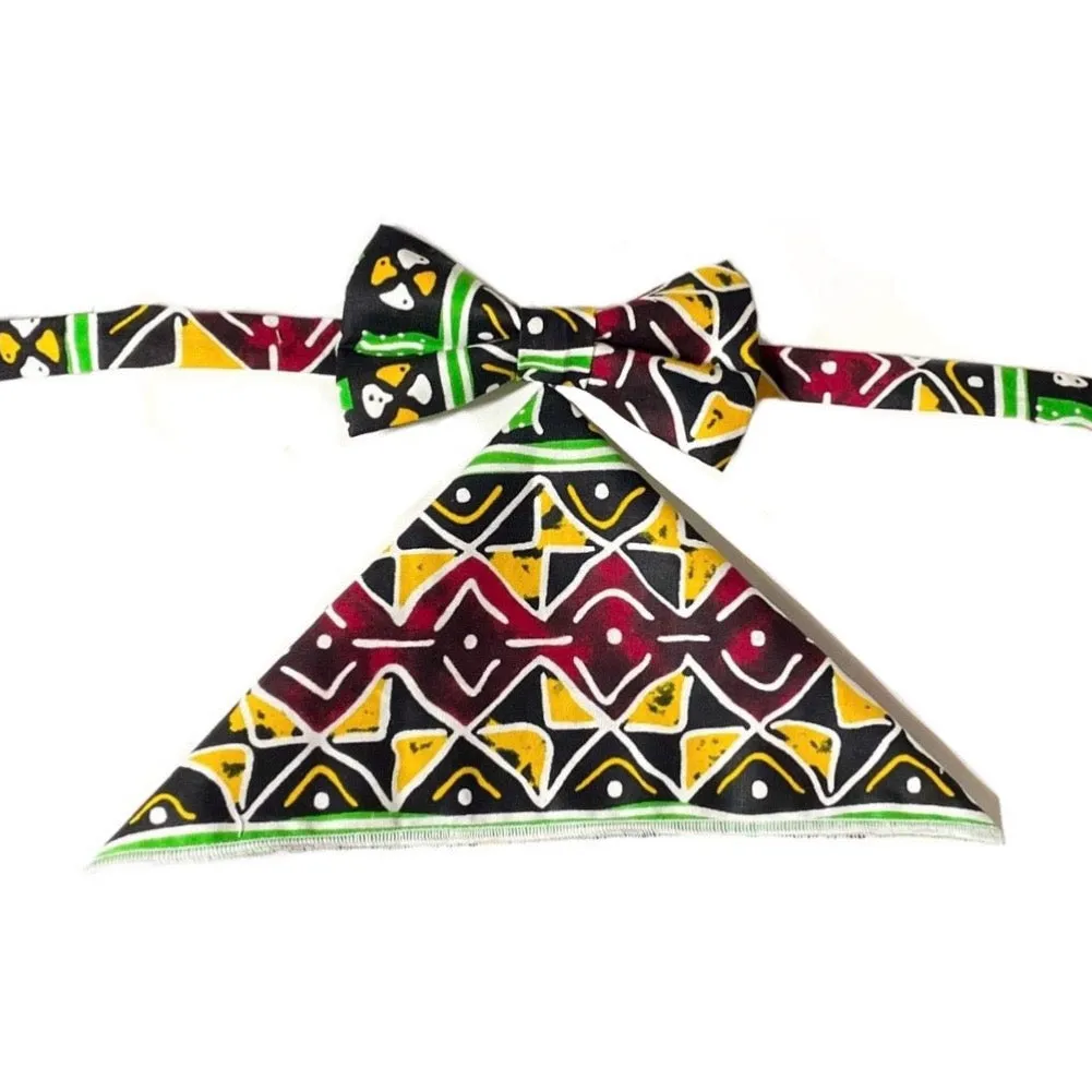 African Print Bow Tie with Pocket Square