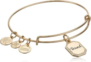 Alex and Ani Because I Love You Friend Expandable Wire Bangle for Women, United by Soul, Let The Good Times Roll Charm, Shiny Antique Gold Finish