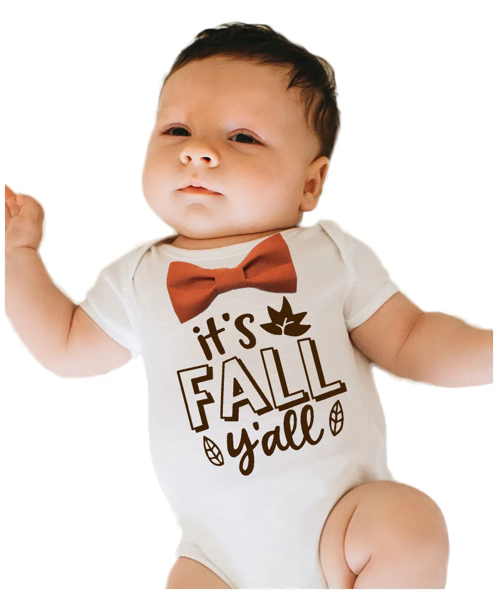 Boys Thanksgiving Shirt Fall Ya'll with Bow Tie Cute Bodysuit with Saying