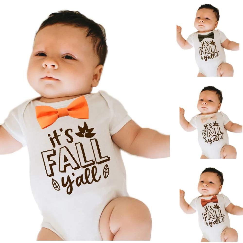 Boys Thanksgiving Shirt Fall Ya'll with Bow Tie Cute Bodysuit with Saying