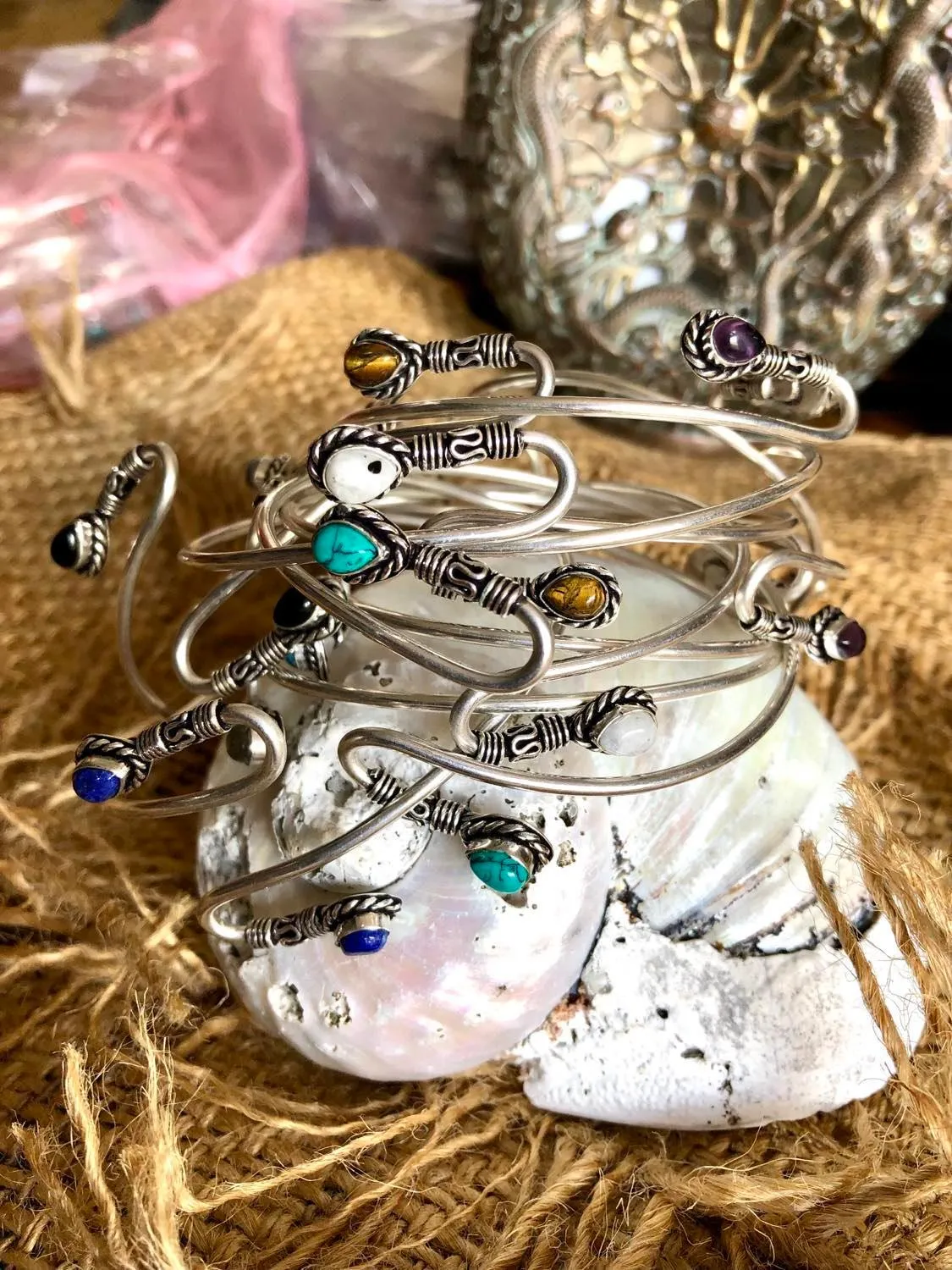 Curvy Stone Arm Bangle