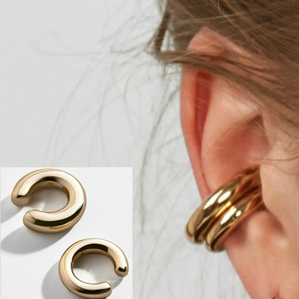 Gold Ear Cuff Earrings for Women Chunky Round Huggie Ear Cuff Earrings No Piercing Clip on Wrap Earring Cartilage Clip Earrings Party Jewelry