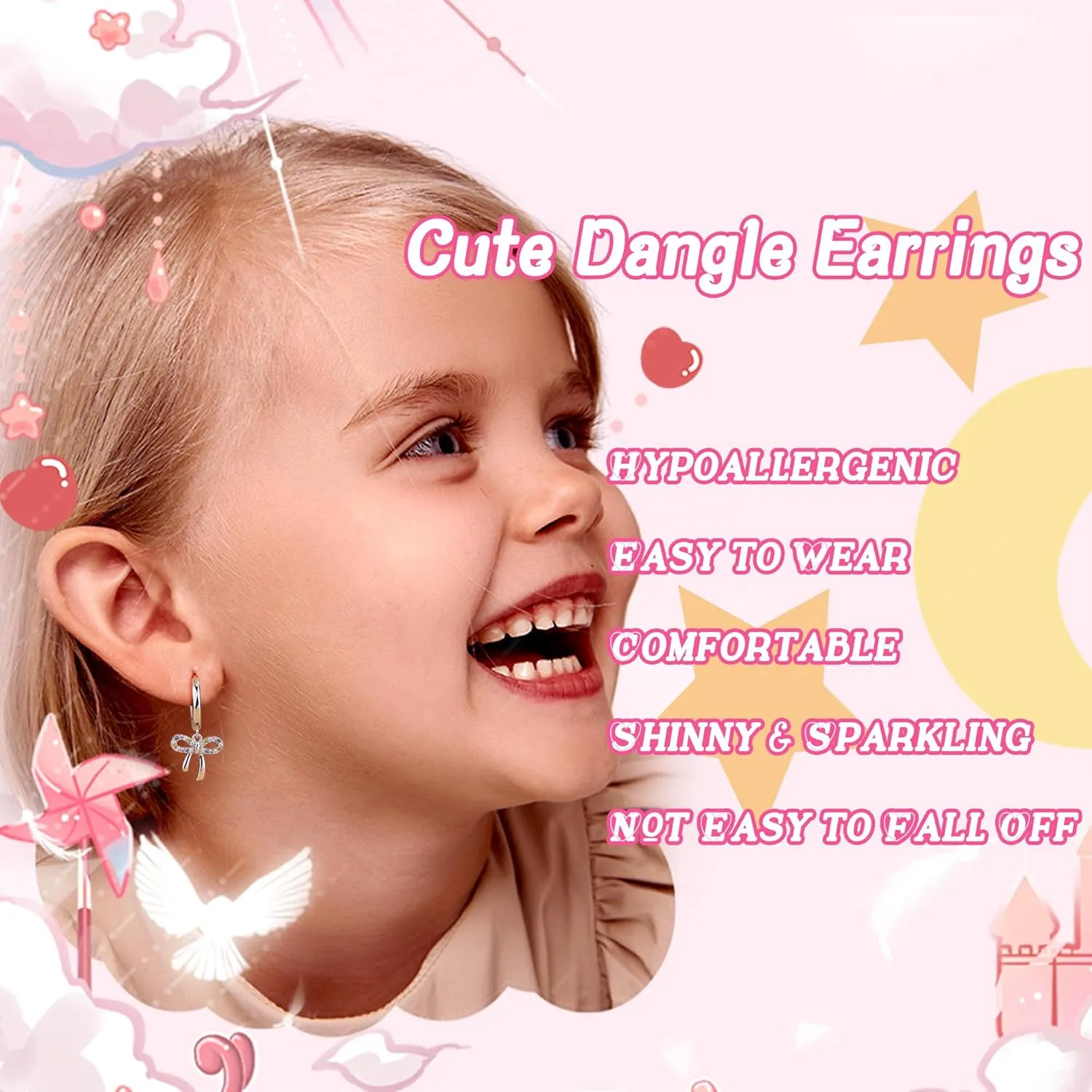 Hypoallergenic Screw Back Earrings for Girls - 316L Surgical Steel Stud Huggie Hoop Earrings for Sensitive Ears Cute Heart Butterfly Dangle Earrings Set for Women Multicolored 20G