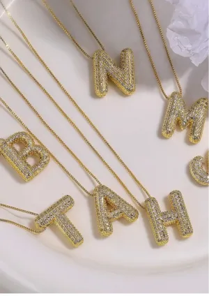 INITIAL PAVE RHINESTONE BUBBLE BALLOON NECKLACE