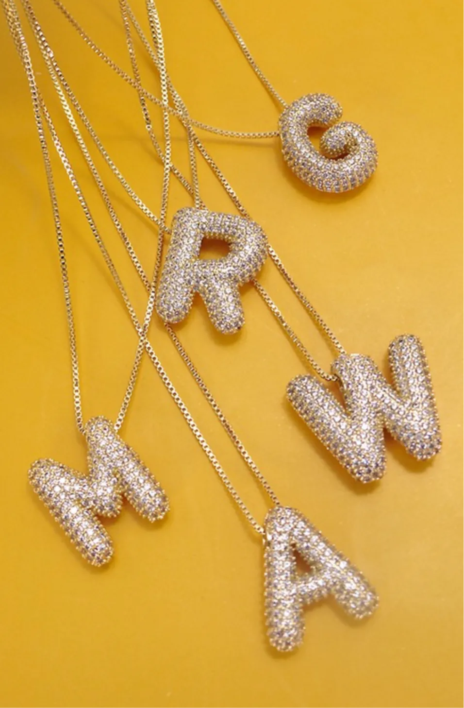 INITIAL PAVE RHINESTONE BUBBLE BALLOON NECKLACE