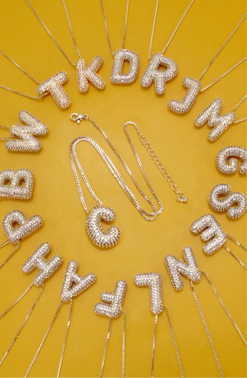 INITIAL PAVE RHINESTONE BUBBLE BALLOON NECKLACE