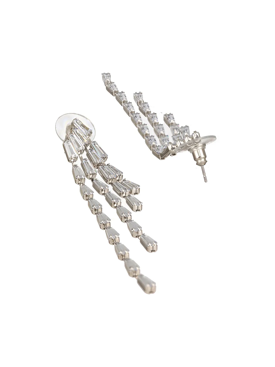 JAZZ AND SIZZLE Rose gold Plated &amp; CZ Stone-Studded Contemporary Drop Earrings