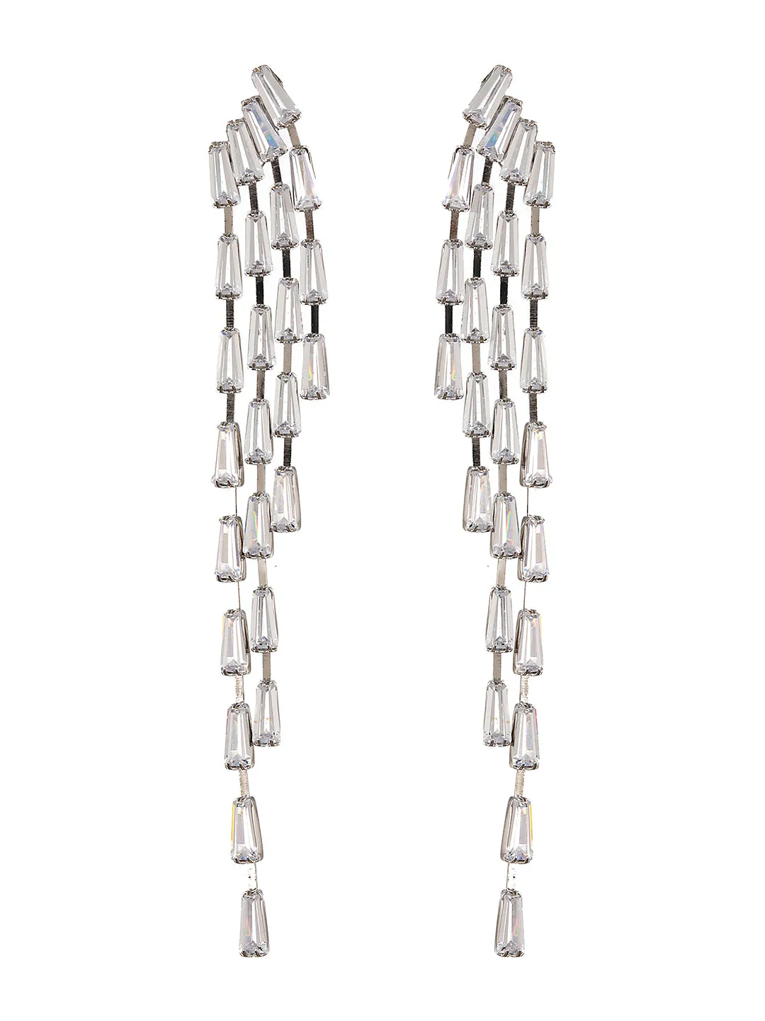 JAZZ AND SIZZLE Rose gold Plated &amp; CZ Stone-Studded Contemporary Drop Earrings