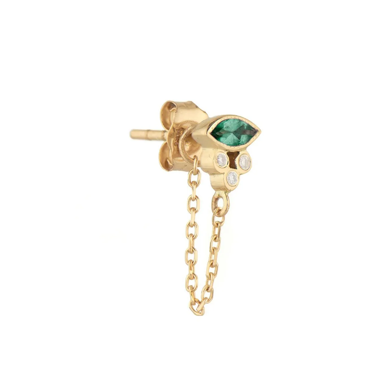 Marquise Emerald Stud with Diamonds and Chain Drop