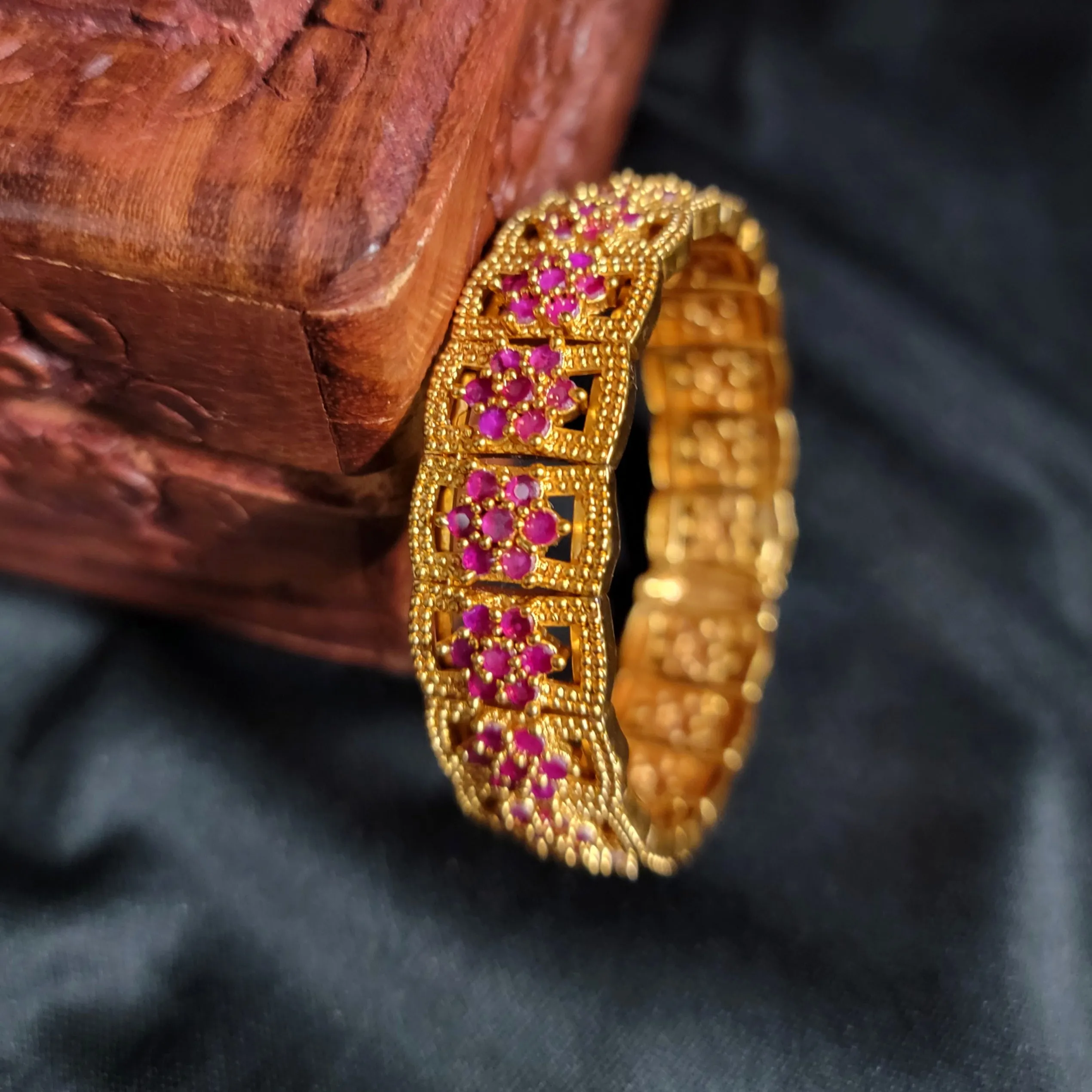 Matte Gold Openable Ruby AD Zircon Bangle