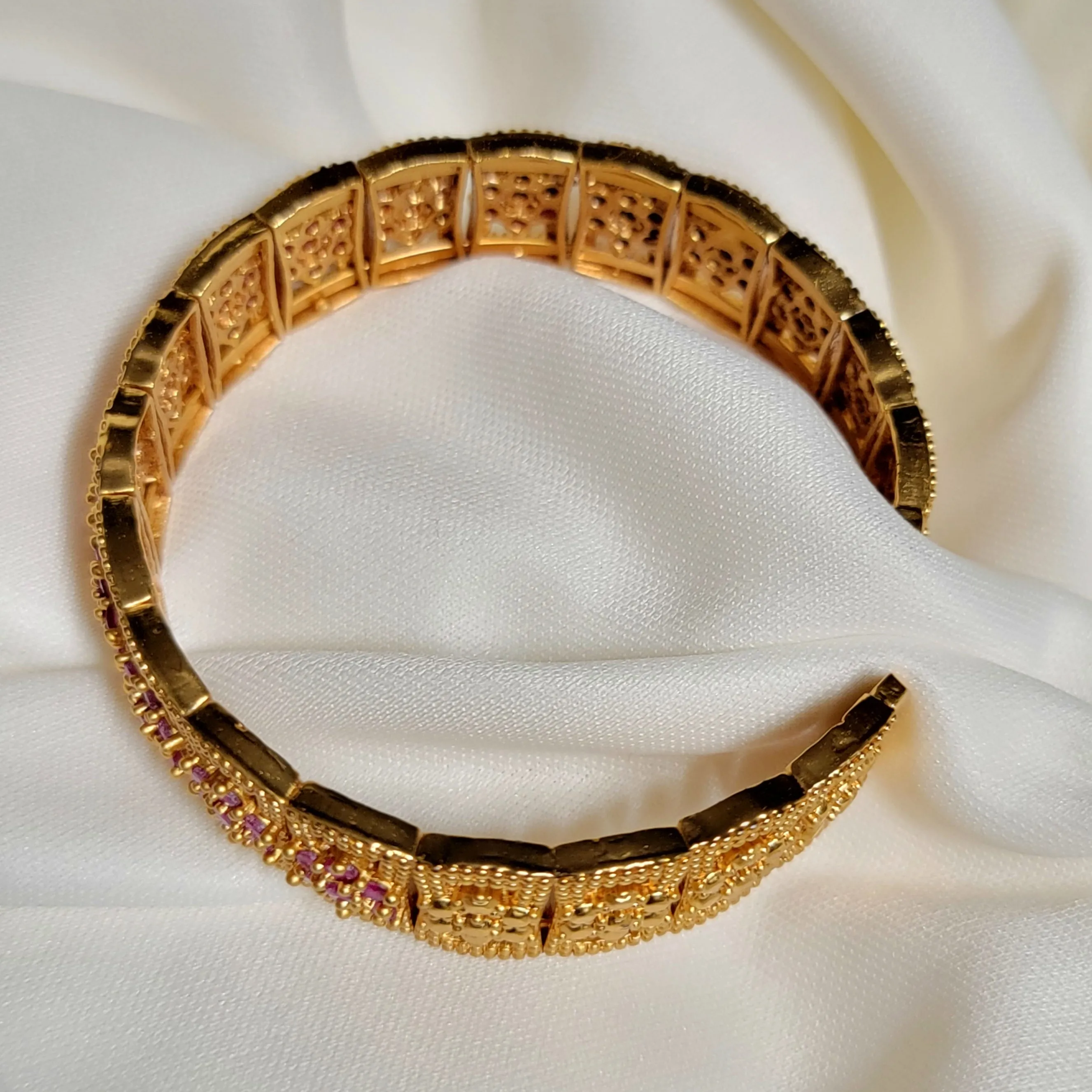 Matte Gold Openable Ruby AD Zircon Bangle
