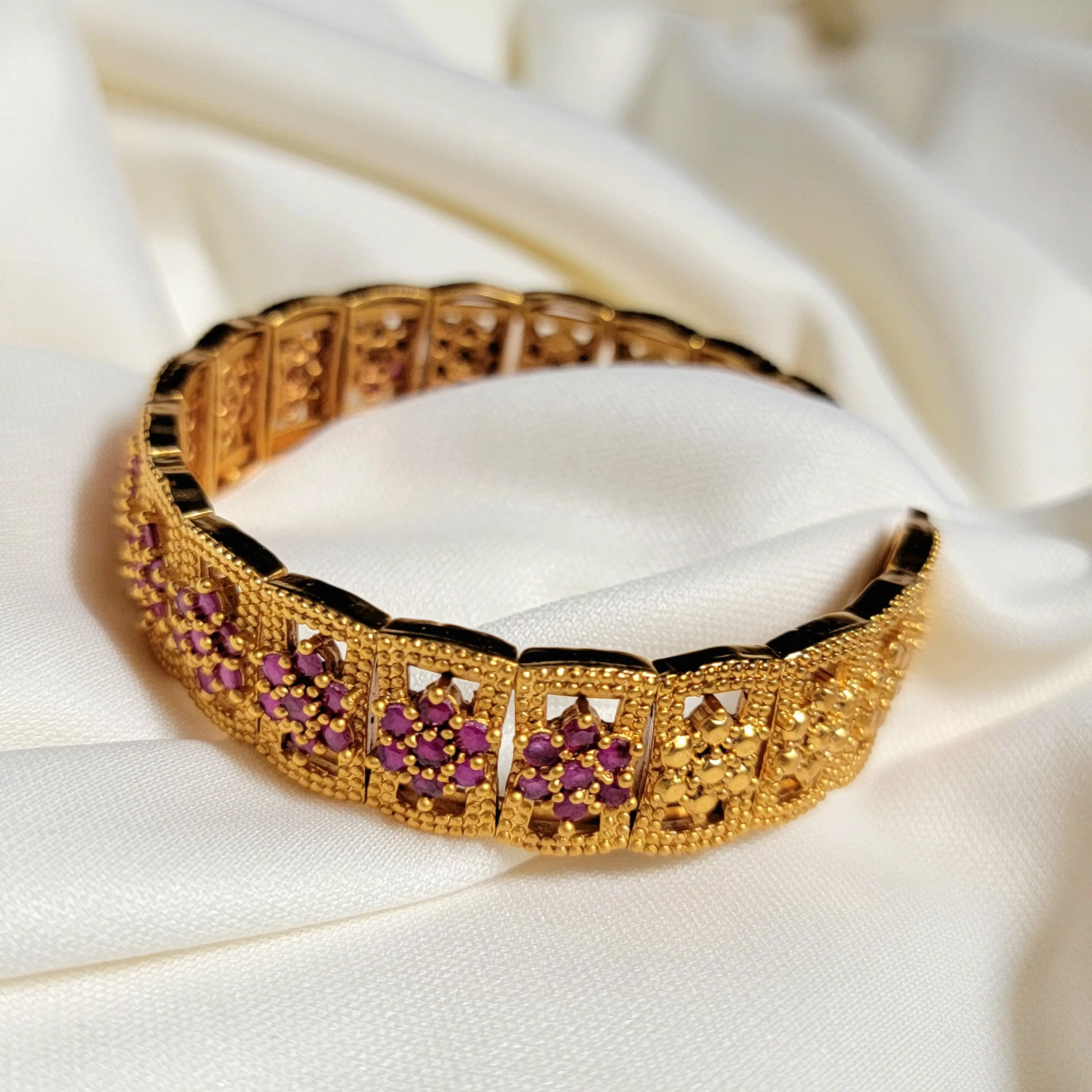 Matte Gold Openable Ruby AD Zircon Bangle