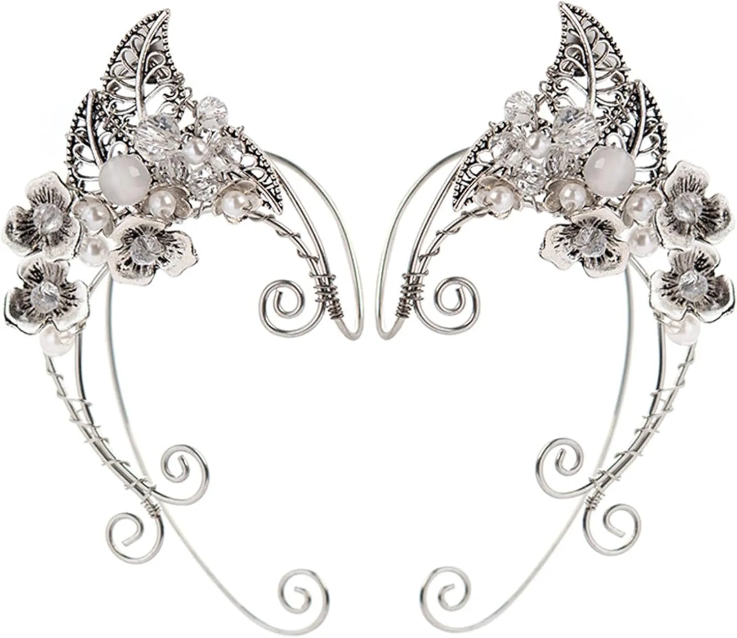 Non Piercing Elf Ear Cuffs 1 Pair Exquisite Clip-on Plated Metal Ear Cuffs with Crystal Decorative Accents for Cosplay, Costume, Halloween