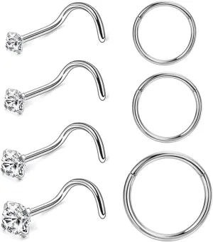 Nose Rings Studs G23 Titanium 20G Nose Studs for Women Men 18G Nose Rings Hoop Hypoallergenic Nose Piercings Jewelry 1.5/2/2.5/3 mm CZ L Shape Nose Screw Studs Hoop Rings for Helix Cartilage Nose Rings Studs G23 Titanium 20G Nose Studs for Women Men 18G Nose Rings Hoop Hypoallergenic Nose Piercings Jewelry 1.5/2/2.5/3 mm CZ L Shape Nose Screw Studs Hoop Rings for Helix Cartilage