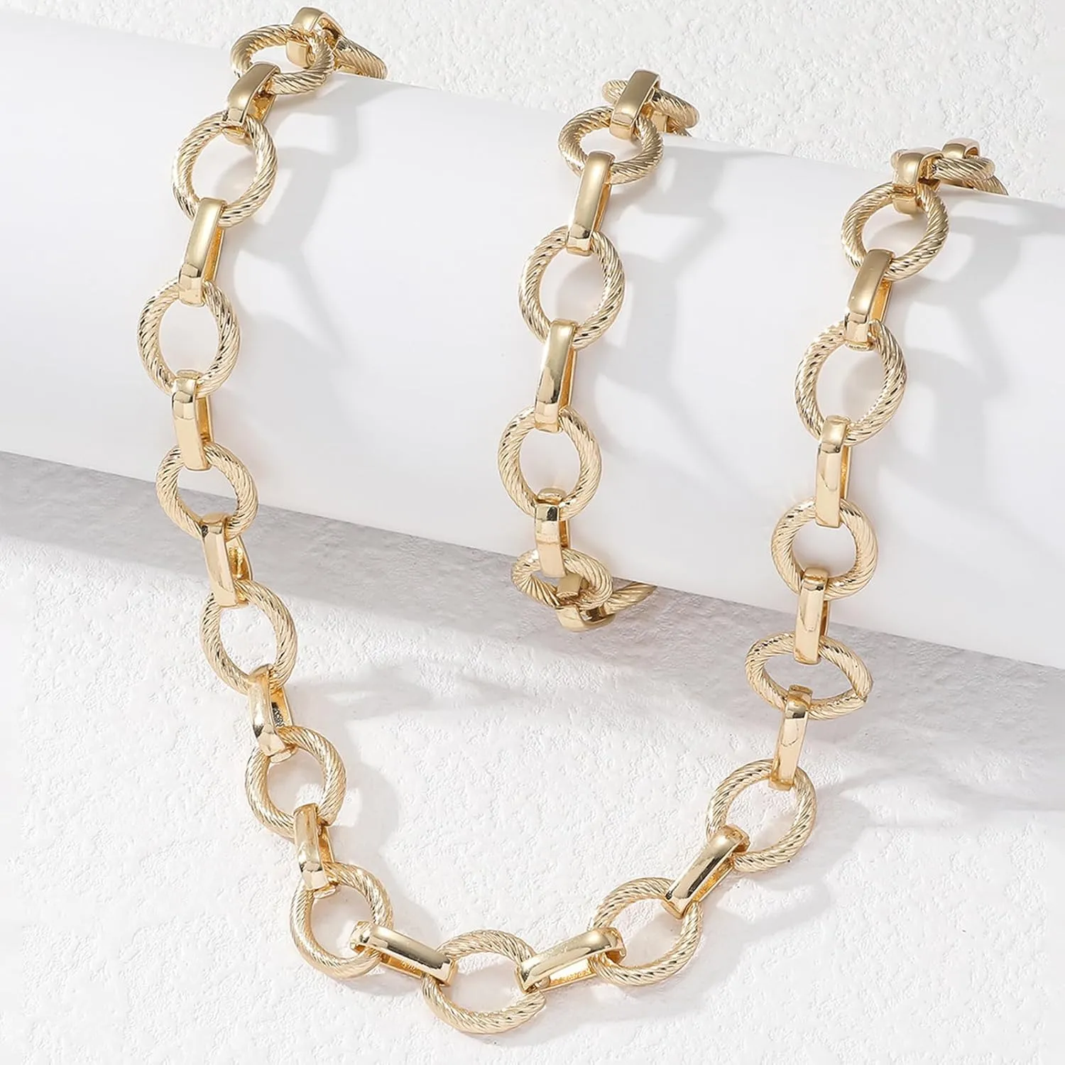 Otxas 14K Gold Chunky Necklace and Bracelets Set Gold Statement Necklace for Women Silver Chunky Necklace Fashion Punk Necklaces Cuban Chain Hip-hop Jewelry for