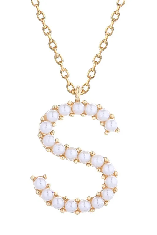 Pearl Alphabet Letter Pendant Necklace/