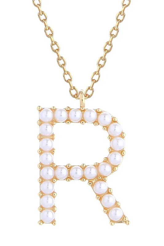 Pearl Alphabet Letter Pendant Necklace/