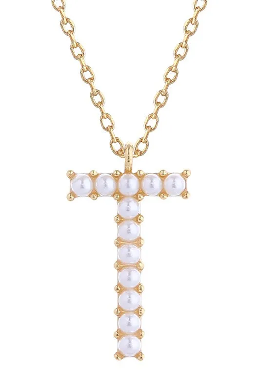 Pearl Alphabet Letter Pendant Necklace/