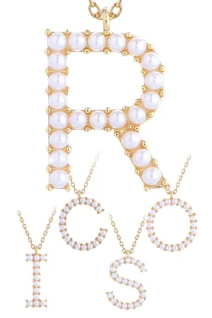 Pearl Alphabet Letter Pendant Necklace/