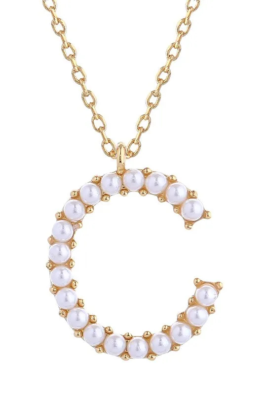 Pearl Alphabet Letter Pendant Necklace/
