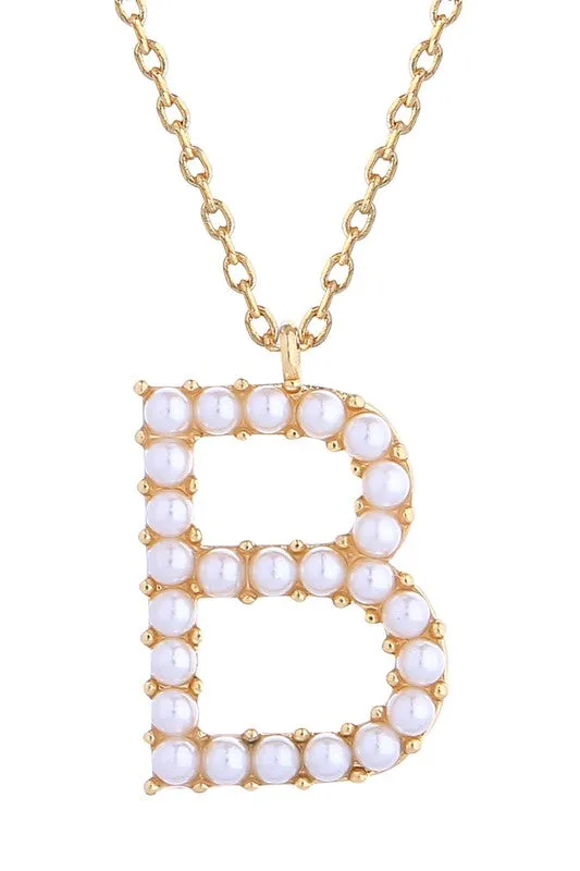 Pearl Alphabet Letter Pendant Necklace/