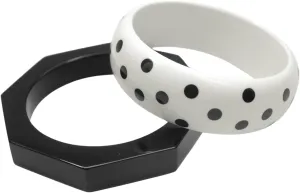 Pure Hands Resin Bangle Bracelet for Women  Panda at Saturn Black and White Handmade Polka Dot Pattern Cuff | Inverted Color Resin Jewelry Studio