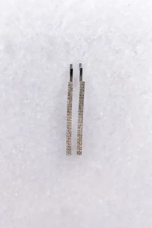Set of Straight Rhinestone Hair Pins - Silver