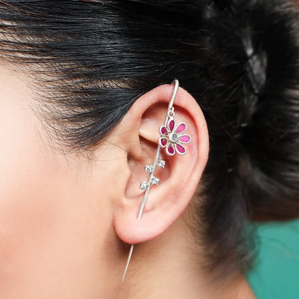 Silver Flower Earcuff