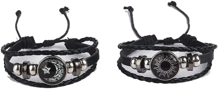 Sun and Moon Touch Bracelets for Couples Leather Couples Bracelets for Friendship Relationship Promise Best Friends Bff Adjustable Couples Matching Jewelry Gifts