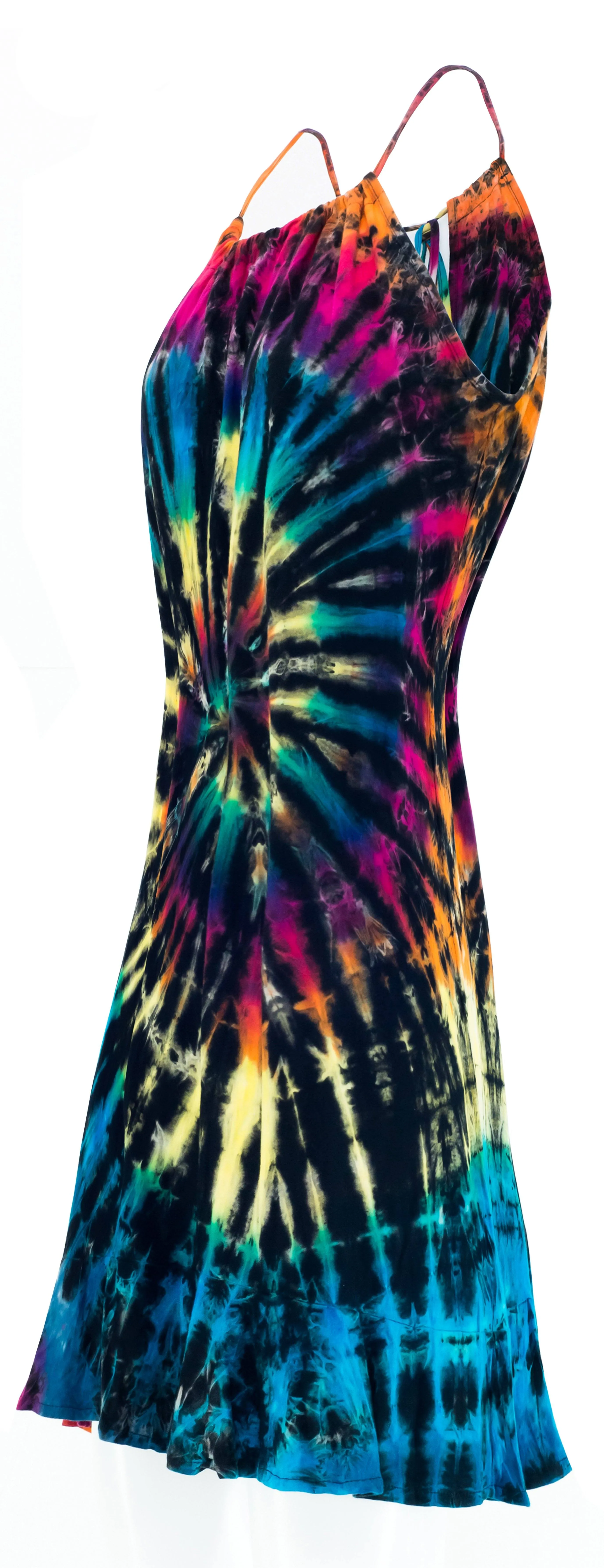 Tie Dye Halter Neck Mini Dress Pom Pom Bow tie details