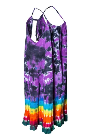 Tie Dye Halter Neck Mini Dress Pom Pom Bow tie details