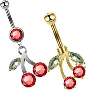 Unique Cherry Jewelry Metal Belly Button Rings Cherry Fruit Design Stylish Navel Rings for Women
