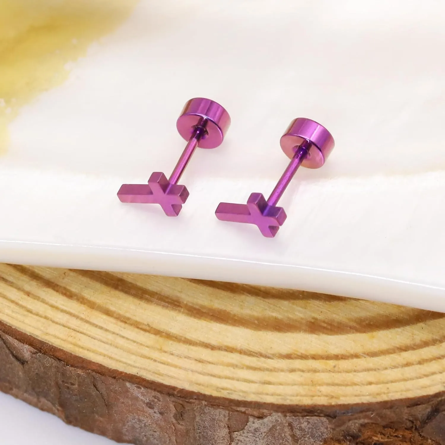 ZDE Women Earrings Flat Back Cross Earrings Small Religious Faith Earrings Titanium Hypoallergenic Cartilage Earrings Studs for Sensitive Ears Screw On Stud Earring